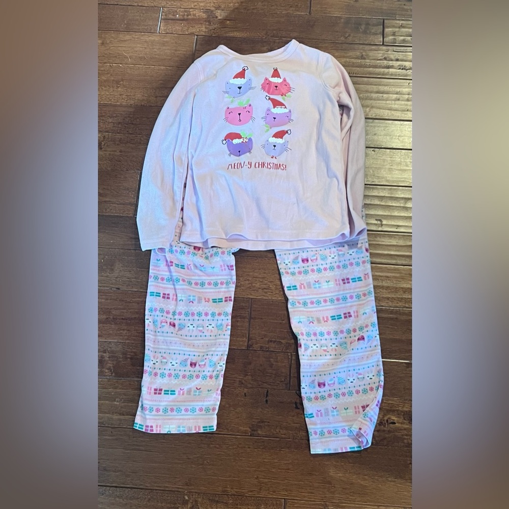 Lands' End girl size 14 fleece Meowy Christmas pajamas, EUC, worn only twice.